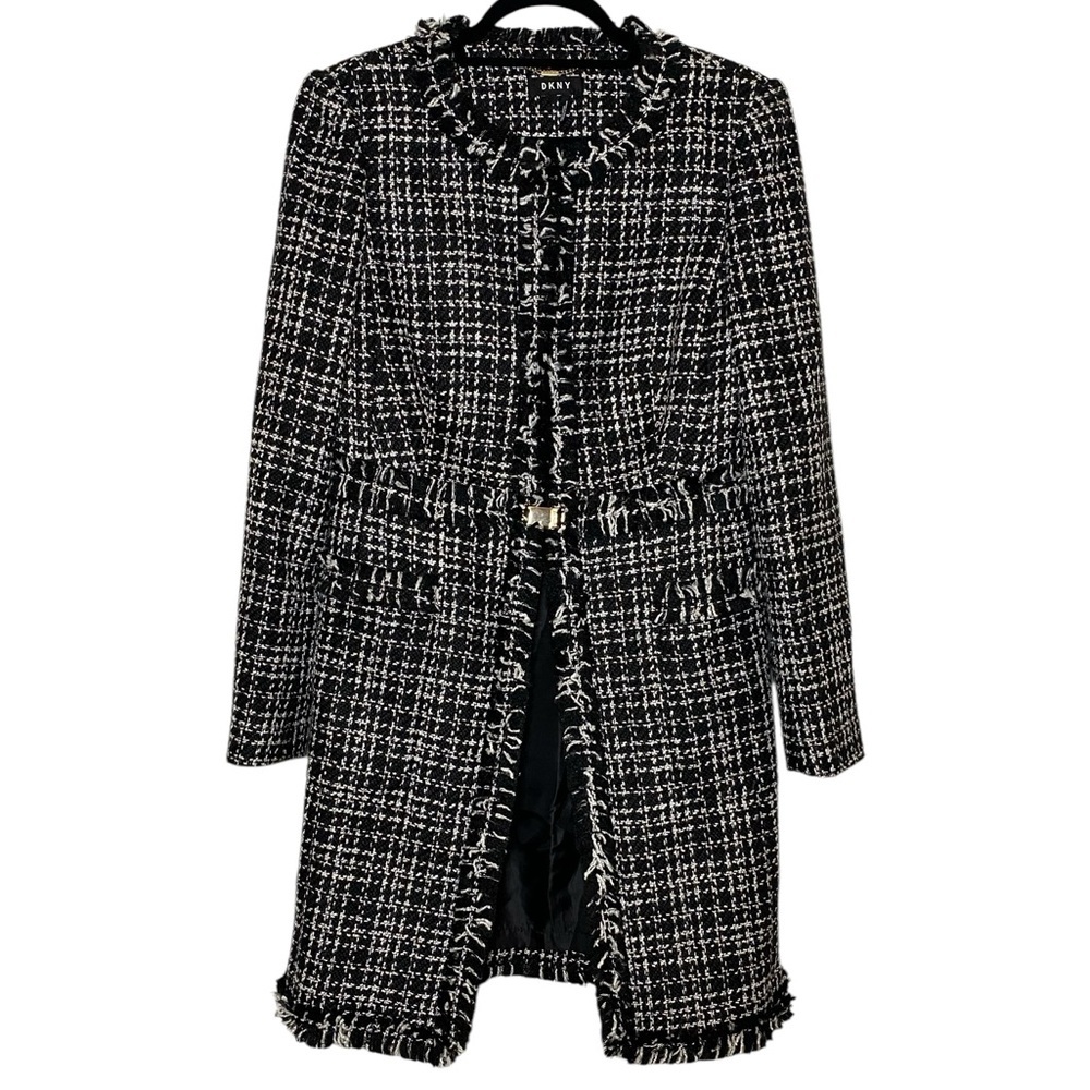 DKNY Tweed Jacket Size 8 Black White Metallic